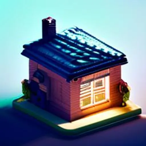 Prompt: Tiny cute isometric brick house, soft smooth lighting, soft colors, soft colors, 100mm lens, 3d blender render, trending on polycount, modular constructivism, blue blackground, physically based rendering, centered