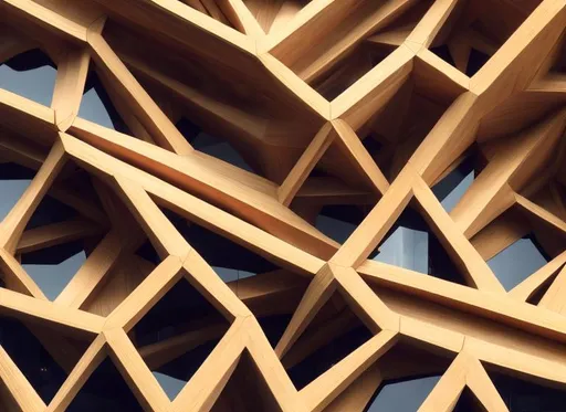 Prompt: ((masterpiece, best quality)),A detailed 8k closeup photograph of an abstract and dream-like sculpture/architecture made out of spruce wood,ultra realistic, concept art,((highly detailed)), geometric shapes, impossible shapes, confusing