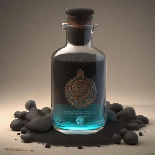 Prompt: A healthpotion in a fancy vial, half-buried, dirty with black volcanic sand and tar and oil, buried in volcanic sand, inside, cave, low-lighting, art by Stanley Lau and Artgerm and magali villeneuve and Alphonse Mucha, artstation, octane render, cgsociety, HDR, UHD, 64k, best quality, best quality, masterpiece:1.5)
