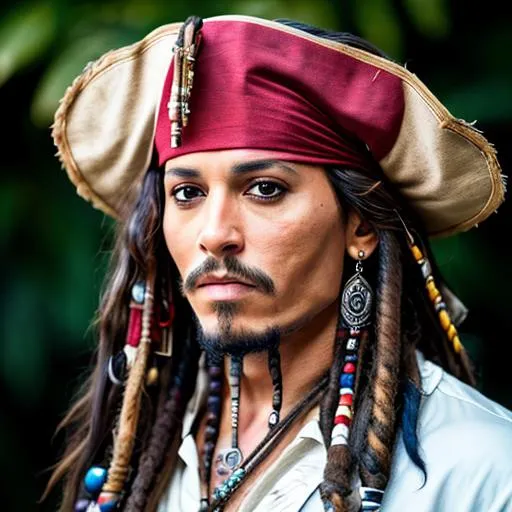 Prompt: RAW photo, realistic photo of Captain Jack Sparrow, (high detailed skin:1.2), 8k uhd, dslr, soft lighting, high quality, film grain, Fujifilm XT3