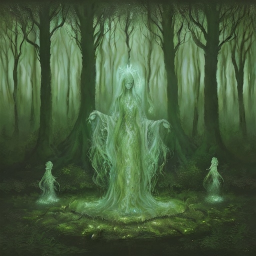 Ancestral spirits in a mystical forest, oil painting...