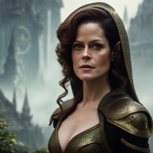 Sigourney Weaver, elf, ranger, in medieval clothing,...