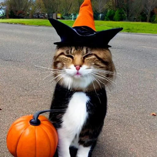 Prompt: cat dressed up as a witch