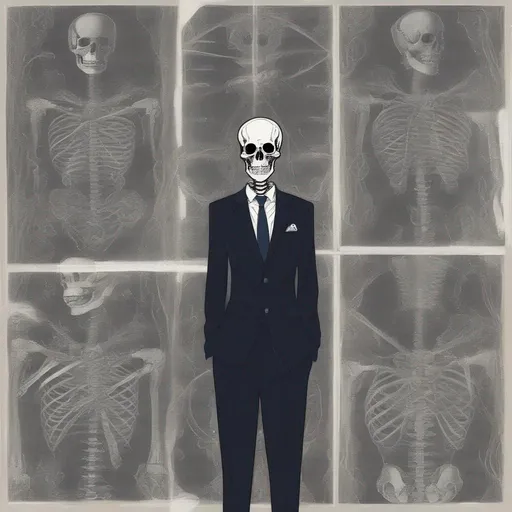 Prompt: skeleton in a suit
