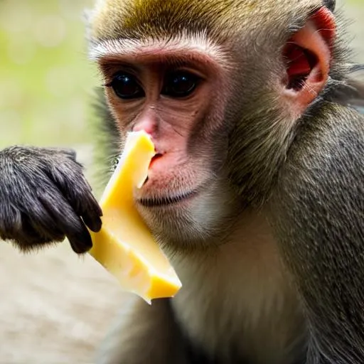 Prompt: monkey eating cheese