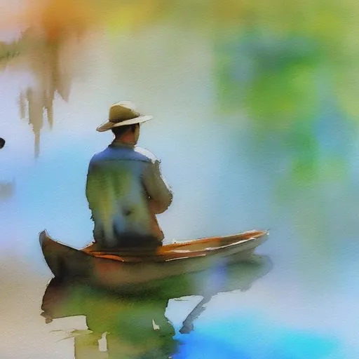 Prompt: man sitting wide impressionism water colour


