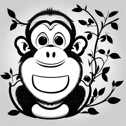 Prompt: Black -white illustration featuring a solitary subject at the center: a cartoon monkey. The backdrop is pure white, allowing the focus to remain on the animated monkey. The illustration maintains a charmingly simplistic style reminiscent of a creation by a talented six-year-old artist.