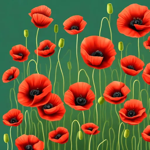 Prompt: illustration by markers with only red poppy flowers, sketch by markers, unreal engine