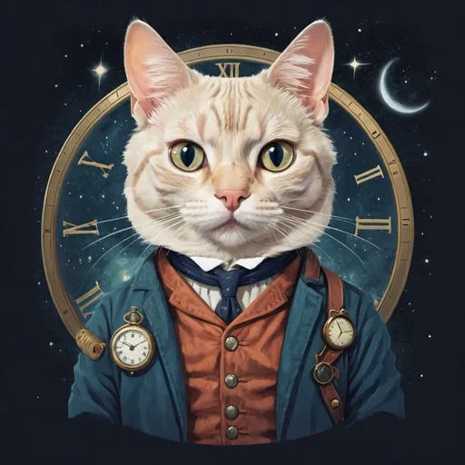 Prompt: cat time traveller, illustration