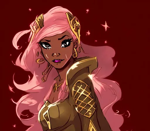 Prompt: Light pink hair, black girl, enchantress rpg.