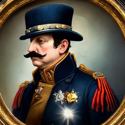 Prompt: Ritratto di Napoleone III con indosso un panciotto, volto maschile e dettagliato, Secondo Impero altamente dettagliato, illuminazione cinematografica, pittura d'arte digitale