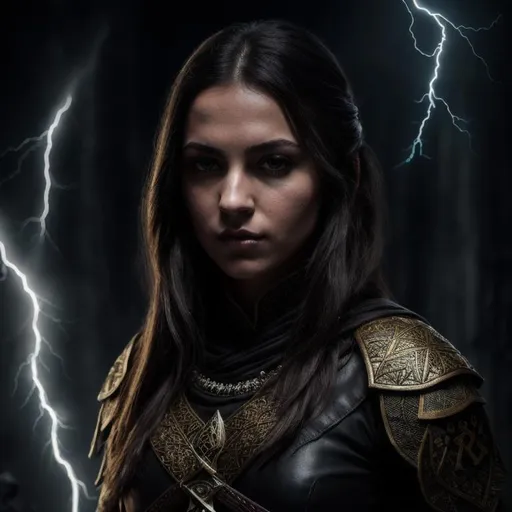 Prompt: Photorealistic, Dark,girl, Ottoman, DnD, Ranger, lightning türkis Eyes, 4k, Multilated, Vengeful, Hyper Detailed, Intricate Detail, UHD, Epic, Frightening, Sinister, Masterpiece, Darkened Background, Full Body,