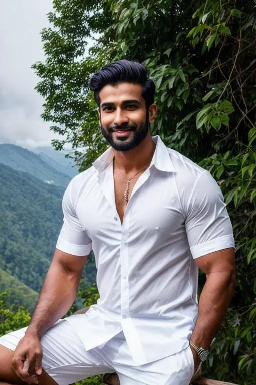 Prompt: a scene of ("eyes closed"  lost in god),"sri lankan hyperreal handsome rugged muscle boy hunk" in "hyperreal stormy snow mountain", smile, "unbuttoned white kameez", dhoti, hyperreal, sitting, arena, perfect composition, hyperrealistic, super detailed, 8k, high quality, trending art, trending on artstation, sharp focus, studio photo, intricate details, highly detailed, by greg rutkowski

