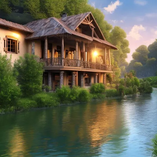 Prompt: house next to beautiful river 8k




