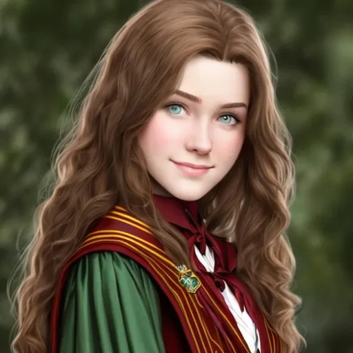 Brown-haired, Green-eyed Beautiful Woman As A Gryffi 