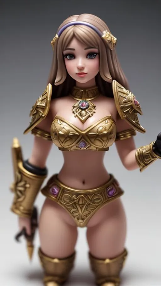 Prompt: Please take tilt-shift technique high quality photo of POKIMANE as a female Warhammer miniature lead model. Painted in bright Authentic colours very highly detailed perfect form intricately painted.intricate exquisite faces high quality specular lights With macro, dslr, realistic photo, high quality, very close, supermacro, best quality,, in perfect studio lighting, supermacro objective, with , best contrast, best lights,