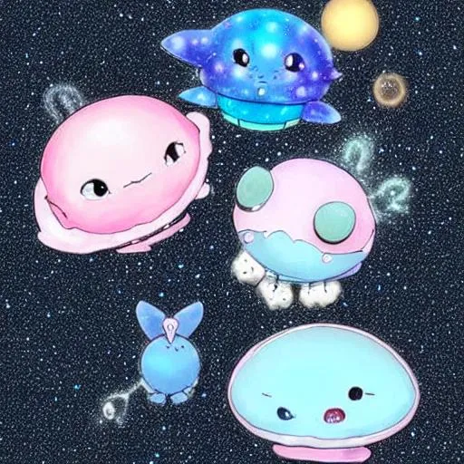 Prompt: A cute new Keramon evolution based off of outerspace, cotton candy and pastel colours