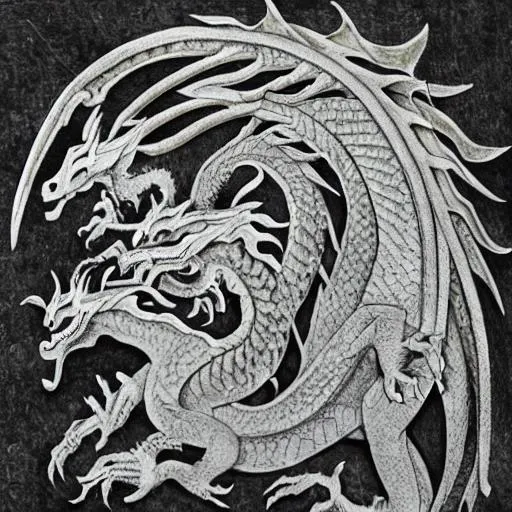 Prompt: white three-headed dragon