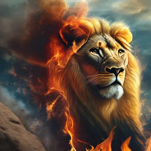 Prompt: 
lion head and fire













