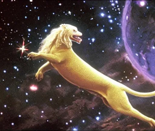 Prompt: falkor flying in outer space 