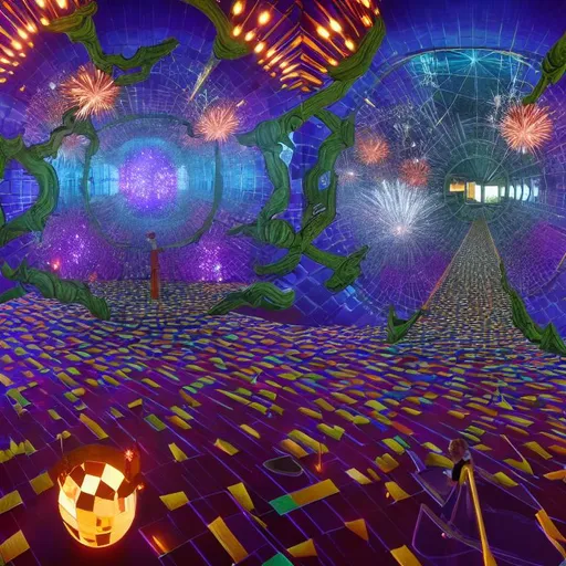 fireworks inside a mirror maze, oniric vision. hyper... OpenArt