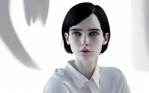 Prompt: there is a woman with a black hair and a white shirt, rosto realisticamente renderizado, rosto realista detalhado, rosto detalhado realista, retrato feminino realista, rosto humano realista, rosto humano realista, rosto realista humano, rendering of close up portrait, rosto restaurado realista, rosto detalhado real, rosto realista altamente detalhado, retrato feminino do rosto, cara muito realista, Face extremamente realista --auto