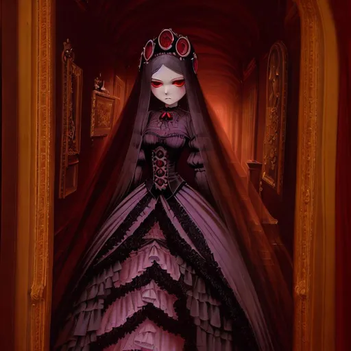 Prompt: a dark corridor, intricate scene, ultra fine details, dreadful, dark, victorian, concept art by Benjamin Lacombe, Victoria Francés and Mark Ryden