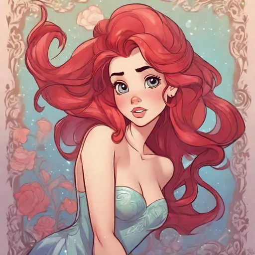 Prompt: Vivid, detailed, Disney art style, full body, Ariel Disney Princess, Hair part on left side, full body, cute, blowing kiss