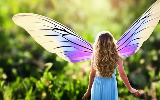 Prompt:  Beautiful, Fairy,  wavy, blonde hair, female, pretty butterfly wings, in a pretty gown, 4K, 16K, highly realistic, extremely detailed, photo-realistic, photo quality, 8k, long flowing pretty golden hair, clear, sharp image, cinematic