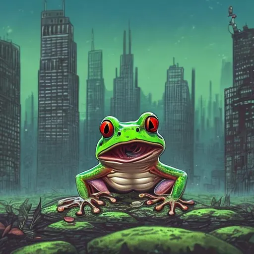 Prompt: A frog eating a city
