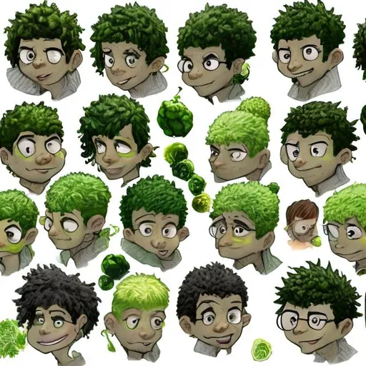 Prompt: humanized brussel sprouts