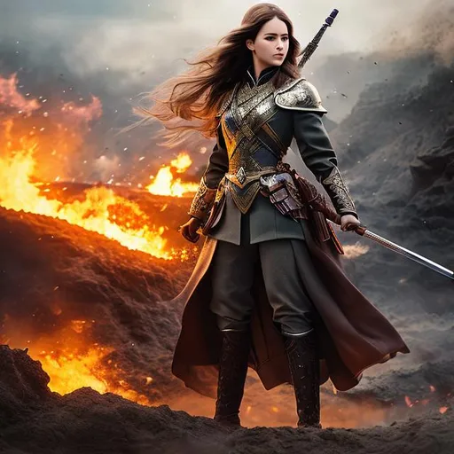 Prompt: create hig quality photograph of fictional female princes soldier, explosion in background, extremely detailed face, extremely detailed environment, extremely detailed background, intricate, extremely detailed skin, natural colors , professionally color graded, photorealism, 8k, battle-scarred, realistic
