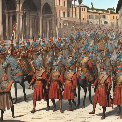 Prompt: Ottoman janissaries enter in Rome in 1485