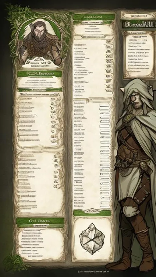 Prompt: Make a DND character sheet that is fillable that has a Druid nature theme. Also has a space for the character profile
