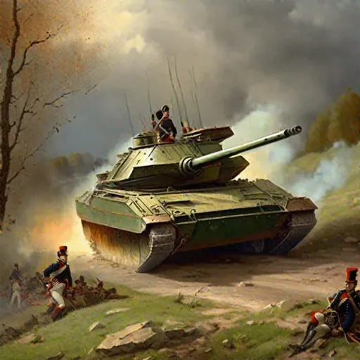 Prompt: Napoleonic War, Hill, Painting Art, main battle tank, French army