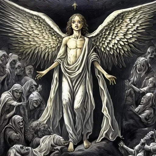 Prompt: The bizarre & monstrous true appearance of an angel as described in the old testament.
