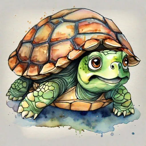 Prompt: An extremely cute turtle, big eyes, inspired by Kawaii, studio ghibli, franklin the turtle, watercolour, cartoon