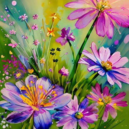 Miniature flowers in the style of Lisa frank