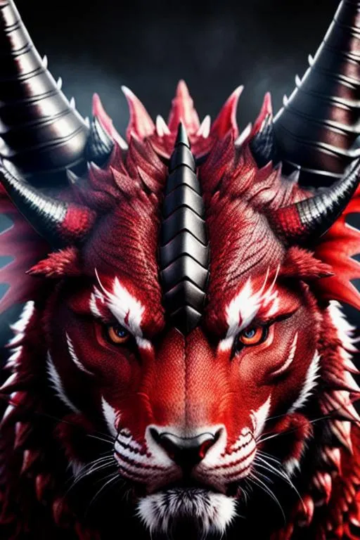 Prompt: Photorealistic Red Dragon, Red Skin and eyes, Black markings on his face, Black horns with red tips,  Intricately Detailed, Hyper Detailed, Hyper Realistic, Volumetric Lighting, Beautiful coloring and face detail