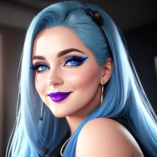 Prompt: extremely realistic, hyperdetailed, extremely big busty propagandist, deep blue blush, smiling happily, highly detailed face, highly detailed eyes, highly detailed body, full body, whole body visible, full character visible, blue lipstick, blue hair, blue eyes, soft lighting, high definition, ultra realistic, unreal engine 5, 8K, digital art, Vibrant colors
