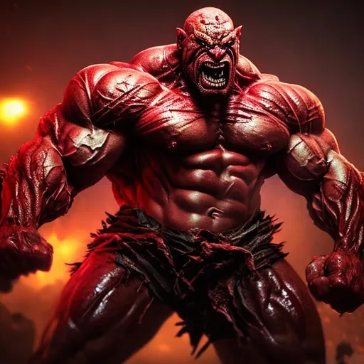 Prompt: Enraged Angry demon, muscular ,blood demon , low light 