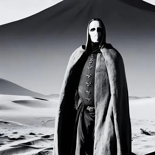 Prompt: monochrome, christian bale, dune 2021 Pitre De Vries Mentat, anorexic, skinny, starving, bald, doctors coat, white coat, scifi, dystopian