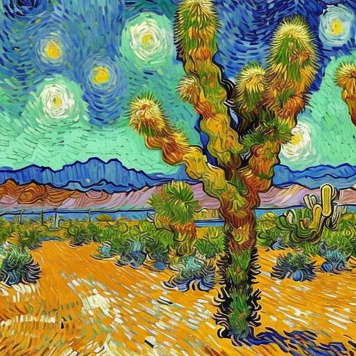 Prompt: Hot Desert Afternoon Van Gogh Style