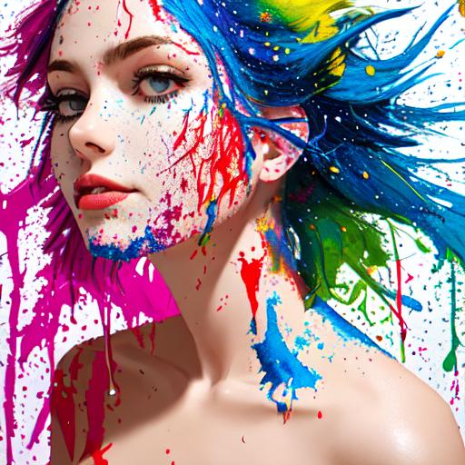 hair as dripping paint and paint splats, facial closeup | OpenArt