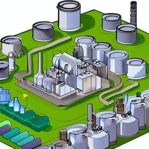 Prompt: sustainable chemical manufacturing plant with advanced green technology ,  carbon offsetting in cartoon