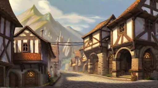 Prompt: Dungeons and Dragons Cozy Afternoon Halfling Fantasy Small City Street Background Fantasy Realism