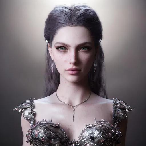 Prompt: Dark Fantasy style, a hyper realistic detailed image of a celestial feminine woman, covered in nightly glow, looking straight ahead, body facing camera, camera top third of image, perfect composition, super detailed, sharp focus HDR, UDR, 120k, square jaw, light silver and black, silver shoulder plates, short trimmed curly white hair, amber eyes, in a dark stary night-time fantasy background, dark hellish landscape