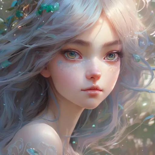 Prompt: Closeup face portrait of a {beautiful nymph woman with long green hair}, smooth soft skin, big dreamy eyes, beautiful intricate colored hair, symmetrical, anime wide eyes, soft lighting, detailed face, by makoto shinkai, stanley artgerm lau, wlop, rossdraws, concept art, digital painting, looking into camera