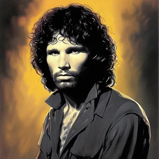 Prompt: portrait of Jim Morrison with a beard by bob ross