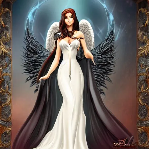 Prompt: Angel of death, full body character, Disney style character, head and shoulder character illustration, detailed, digital concept art, well-drawn eyes, plain background